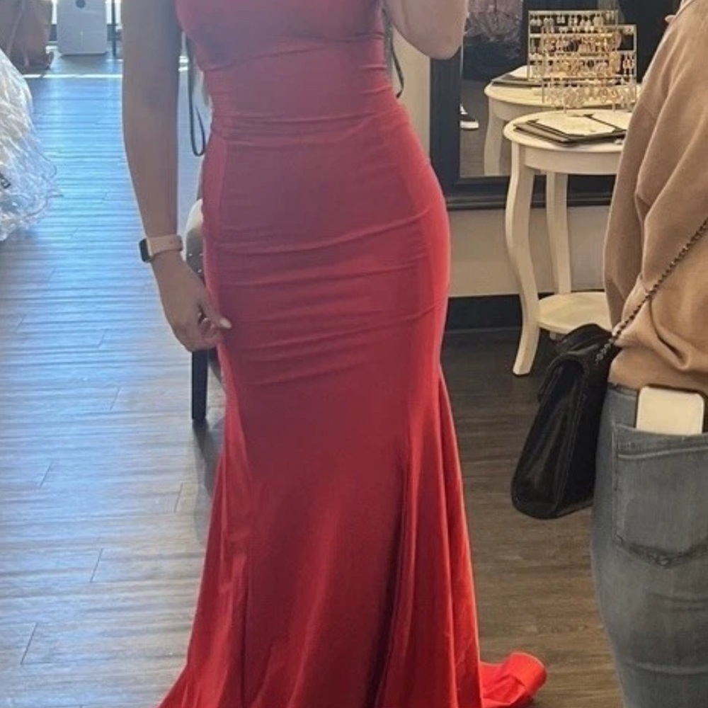 Elegant Floor Length Formal Evening Gown Prom Dress Red Size XS Rhinestones - Picture 11 of 13